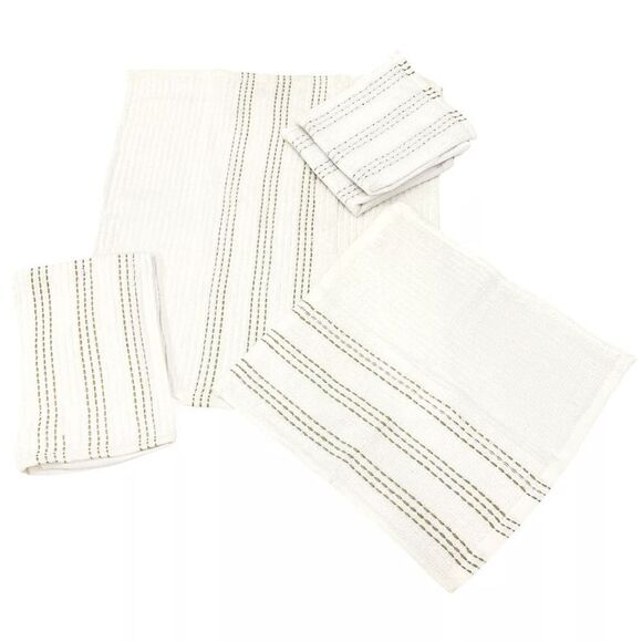 Sultan's Linens 5 PC Kitchen Towel, Dishcloth & Scrubber Set in White & Brown - Picture 1 of 5